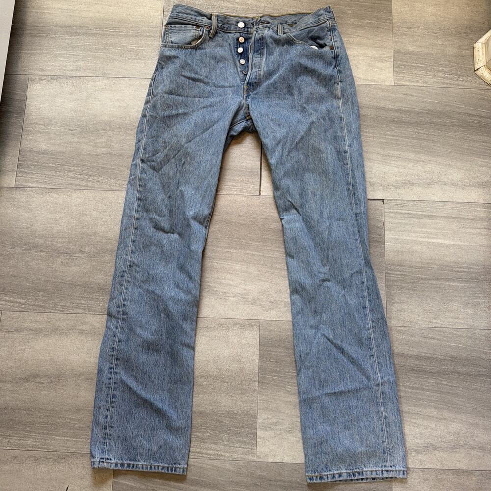 Levis 501 Jeans Mens 34x36 Blue Button Fly Denim Pants Classic Straight Faded